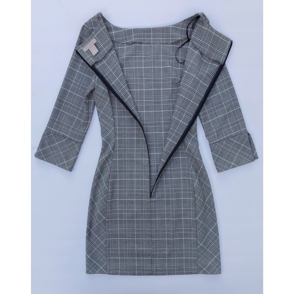 H&M Plaid Black Grey Print Mini Dress 3/4th Sz 0 - Picture 4 of 14